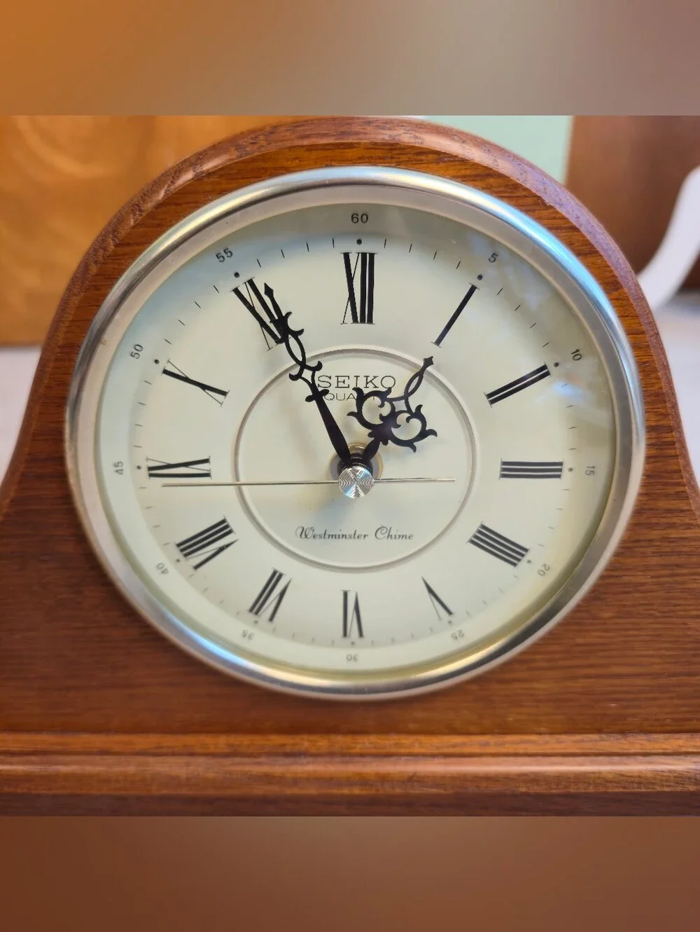 Seiko Quartz Westminster Chime Oak Mantel Desk Clock, 16 1/4